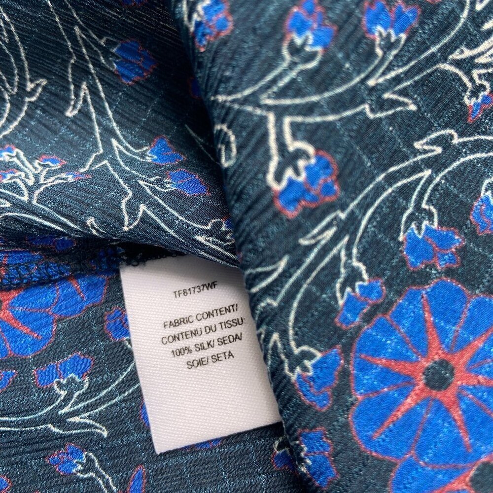Derek Lam 10 Crosby Poet Floral Sheer Ruffle Sleeve Silk Blouse Blue Black Sz 6 - Picture 10 of 10